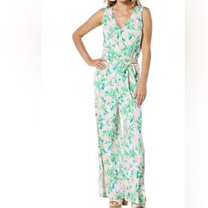 C. Wonder by Christian Siriano Pink with Bold Green Leaf Print Jumpsuit